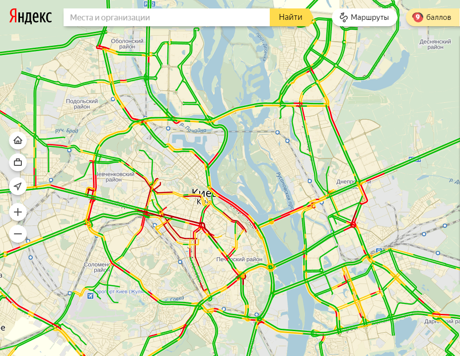 Пробки в Киеве достигли 9 баллов